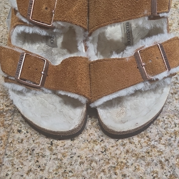 Birkenstock Arizona Sherpa Tan Suede Women's Sandals - Picture 3 of 7